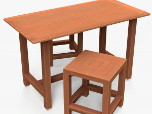 Wood Table And Chair 3D Model