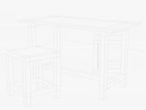 Wood Table And Chair 3D Model