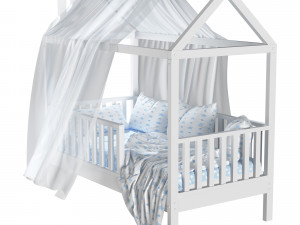 Childrens bed house Linn with board - Solid Beech 3D Модель