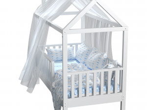 Childrens bed house Linn with board - Solid Beech 3D Модель