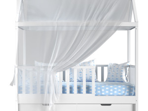 Childrens bed house Linn with board - solid beech 02 Modello 3D