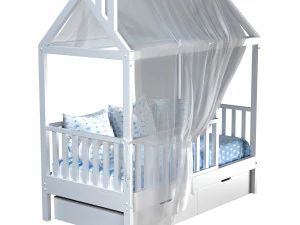 Childrens bed house Linn with board - solid beech 02 3D Model