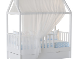 Childrens bed house Linn with board - solid beech 02 Modello 3D