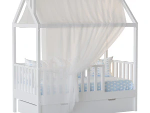 Childrens bed house Linn with board - solid beech 02 3D Model