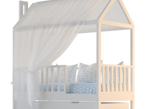 Childrens bed house Linn with board - solid beech 02 Modello 3D