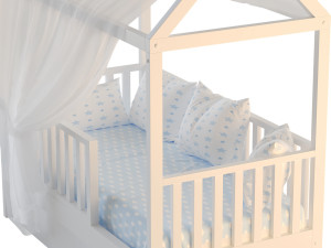 Childrens bed house Linn with board - solid beech 02 Modello 3D