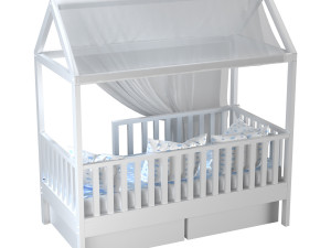 Childrens bed house Linn with board - solid beech 02 Modello 3D