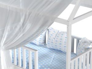 Childrens bed house Linn with board - solid beech 02 Modello 3D