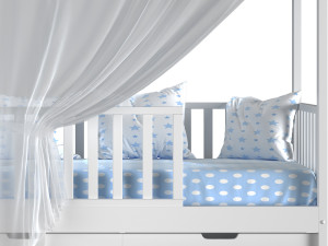 Childrens bed house Linn with board - solid beech 02 Modello 3D
