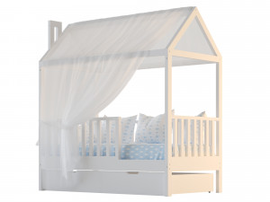 Childrens bed house Linn with board - solid beech 02 Modello 3D