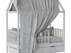 Childrens bed house Linn with board - solid beech 02 Modello 3D