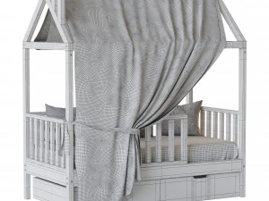 Childrens bed house Linn with board - solid beech 02 3D Model