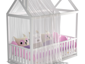 Childrens floor bed-house Alva from solid Beech 3Dモデル