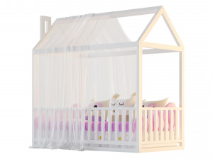 Childrens floor bed-house Alva from solid Beech 3D Model