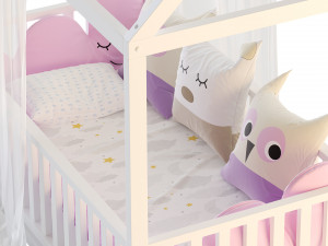 Childrens floor bed-house Alva from solid Beech 3D Model