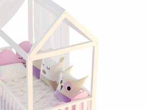 Childrens floor bed-house Alva from solid Beech 3D Model