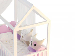 Childrens floor bed-house Alva from solid Beech 3D Model