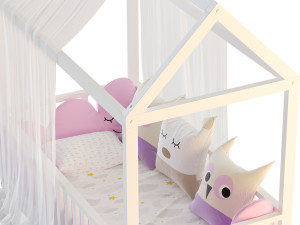Childrens floor bed-house Alva from solid Beech 3D Model