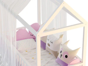 Childrens floor bed-house Alva from solid Beech 3D Model