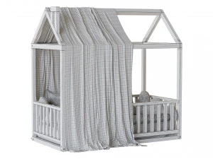 Childrens floor bed-house Alva from solid Beech 3D Model