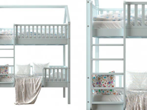 Childrens bunk bed Torren entrance from the facade - Solid Beech 02 3D Model