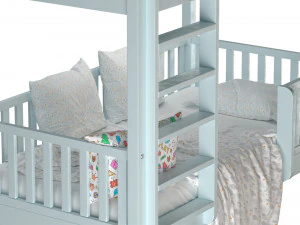 Childrens bunk bed Torren entrance from the facade - Solid Beech 02 3D Model