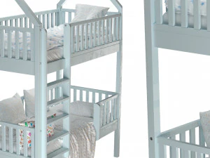 Childrens bunk bed Torren entrance from the facade - Solid Beech 02 3D Model