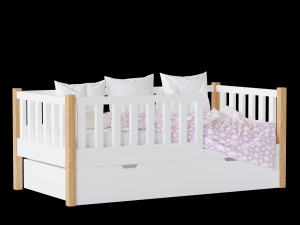 Childrens bed Naomi with board - Solid Beech 3D Model