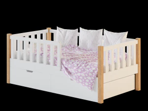 Childrens bed Naomi with board - Solid Beech 3D Model