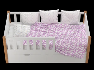 Childrens bed Naomi with board - Solid Beech 3D Model