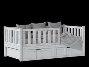 Childrens bed Naomi with board - Solid Beech 3D Model