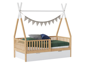 Childrens bed house Wigwam with board - solid Beech 02 3D Model