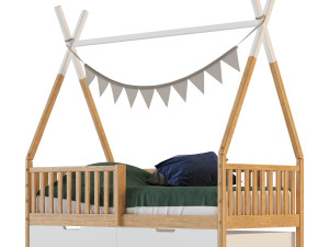 Childrens bed house Wigwam with board - solid Beech 02 Modelo 3D