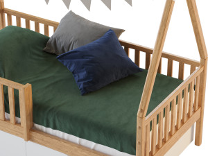 Childrens bed house Wigwam with board - solid Beech 02 Modelo 3D