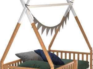 Childrens bed house Wigwam with board - solid Beech 02 Modelo 3D