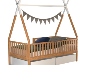 Childrens bed house Wigwam with board - solid Beech 02 Modelo 3D