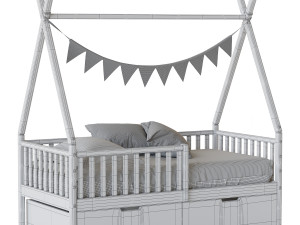 Childrens bed house Wigwam with board - solid Beech 02 Modelo 3D