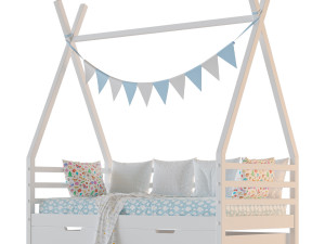 Childrens bed house Wigwam with board - solid Beech Model 3D
