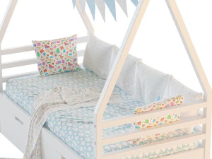 Childrens bed house Wigwam with board - solid Beech 3D Model