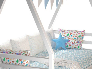 Childrens bed house Wigwam with board - solid Beech 3D Model