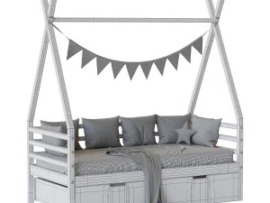 Childrens bed house Wigwam with board - solid Beech 3D Model