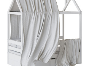 Childrens bed house Brunet - Solid Beech 02 3Dモデル