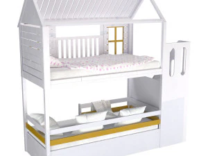 Childrens bunk bed Tora - Solid Beech 3D Model