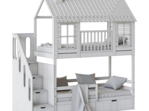 Childrens bunk bed Tora - Solid Beech 3D Model