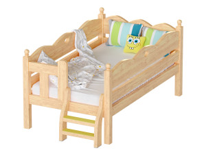 Childrens bed with removable sides Cradle made of solid beech 3D 모델