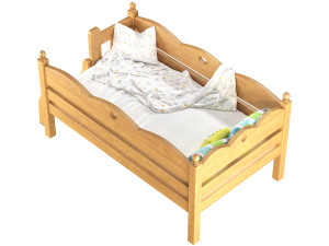 Childrens bed with removable sides Cradle made of solid beech 3D 모델