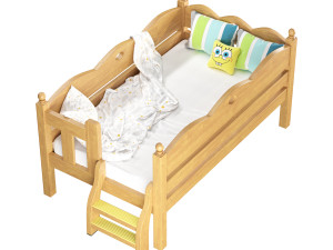 Childrens bed with removable sides Cradle made of solid beech 3D 모델