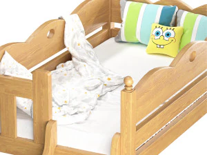 Childrens bed with removable sides Cradle made of solid beech 3D Model