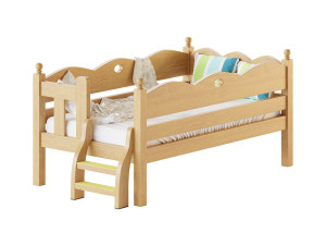 Childrens bed with removable sides Cradle made of solid beech 3D 모델