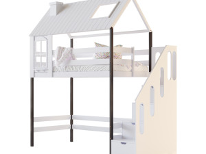 Childrens bed loft house Nordkapp - with ladder chest of drawers Modèle 3D